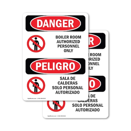 Signmission Boiler Room Bilingual, 10 in W x Rectangle, Vinyl Decal OS-2PACK-DS-D-1014-VS-1048